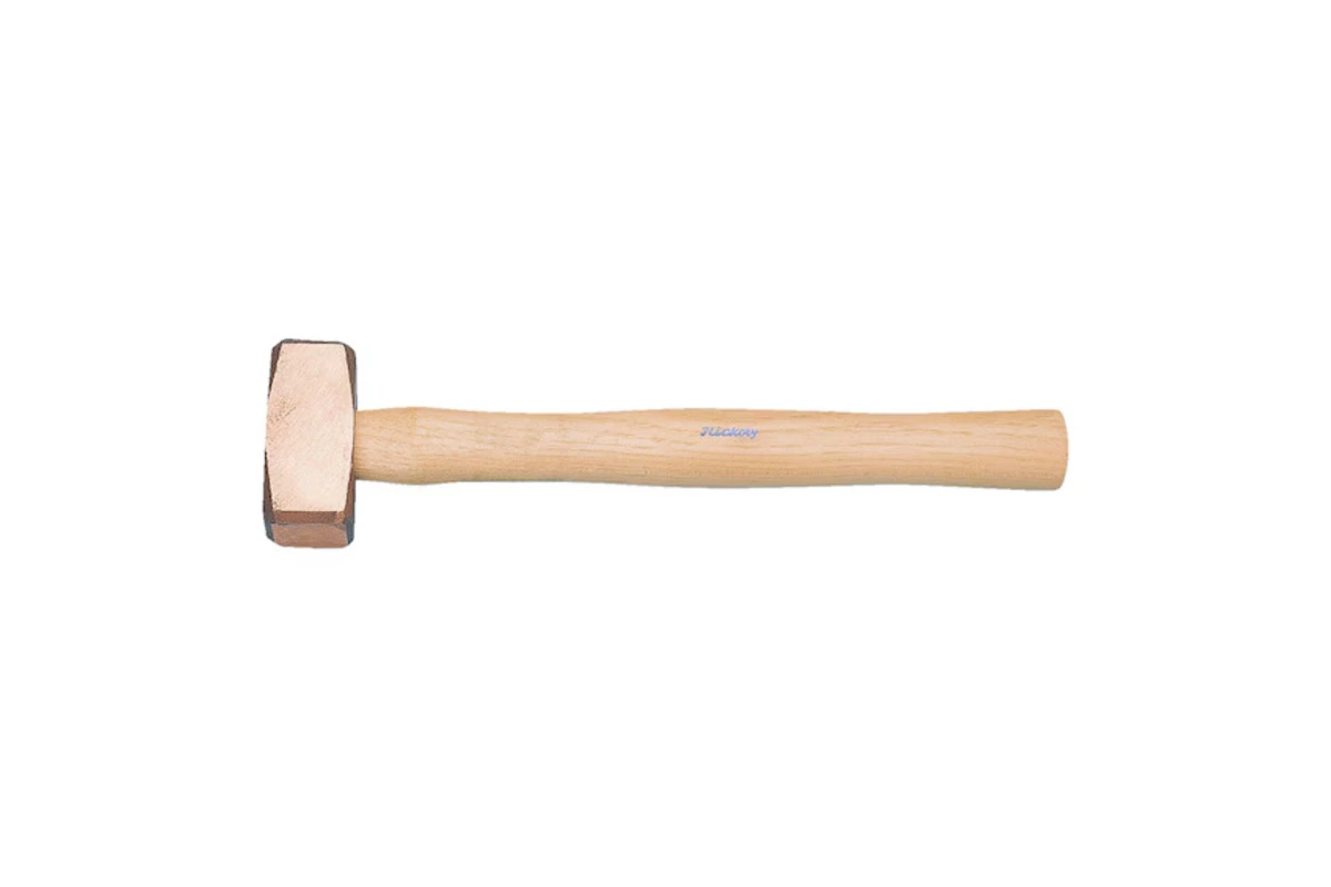 Copper Hammer with wooden handle on white background